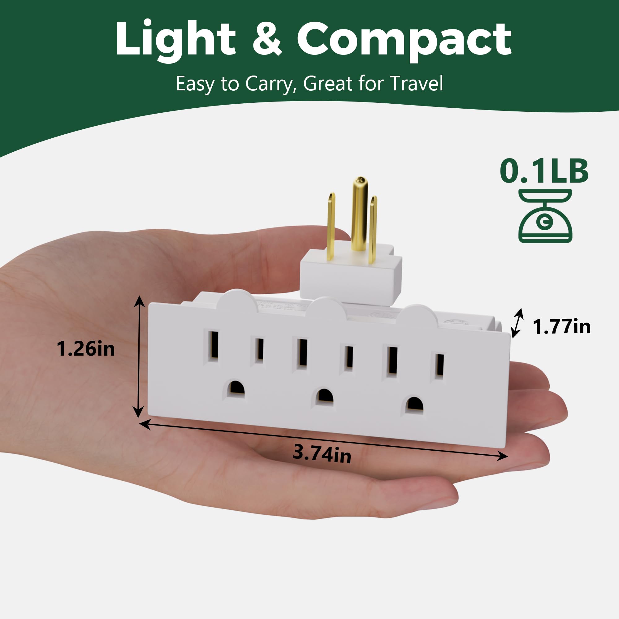 Elecan 3 Outlet Rotating Plug Wall Outlet Extender, 180 Degree Swivel Power Splitter, Multi Outlet Adatper Wall Tap, 3 Prong Gro