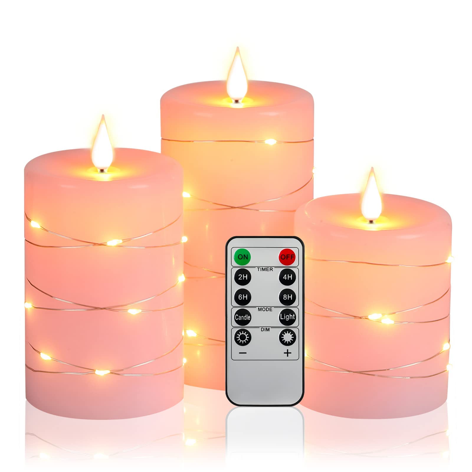 Upinmz Flameless Candle Battery With String Of Lights Battery Powered Led Candle Flashing Candle With Remote Control And Timer 3