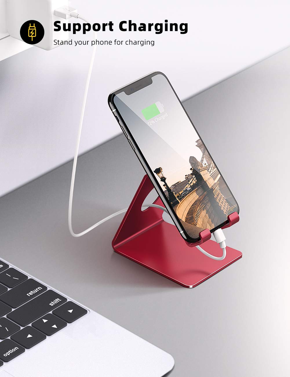 Lamicall Cell Phone Stand, Phone Dock : Cradle, Holder, Stand, Compatible with Phone 12 Mini 11 Pro Xs Xs Max Xr X 8 7 6 6s Plus 5 5s 5c All Android Smartphone Charging, Accessories Desk   Red