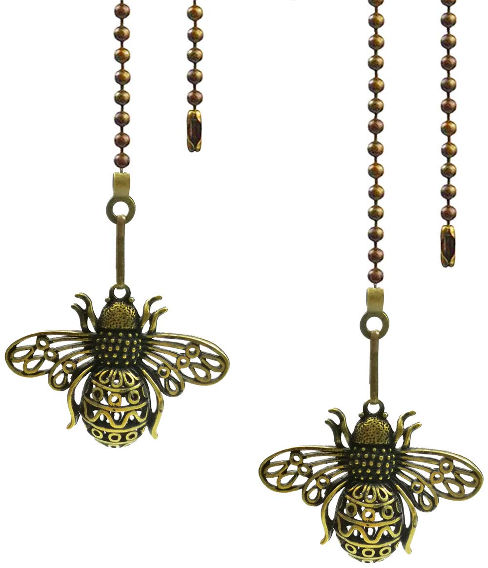 Hyamass 2Pcs 12 Inch Vintage Queen Bee Charm Pendant Ceiling Fan Danglers Fan Pulls Chain Extender With Ball Chain Connector