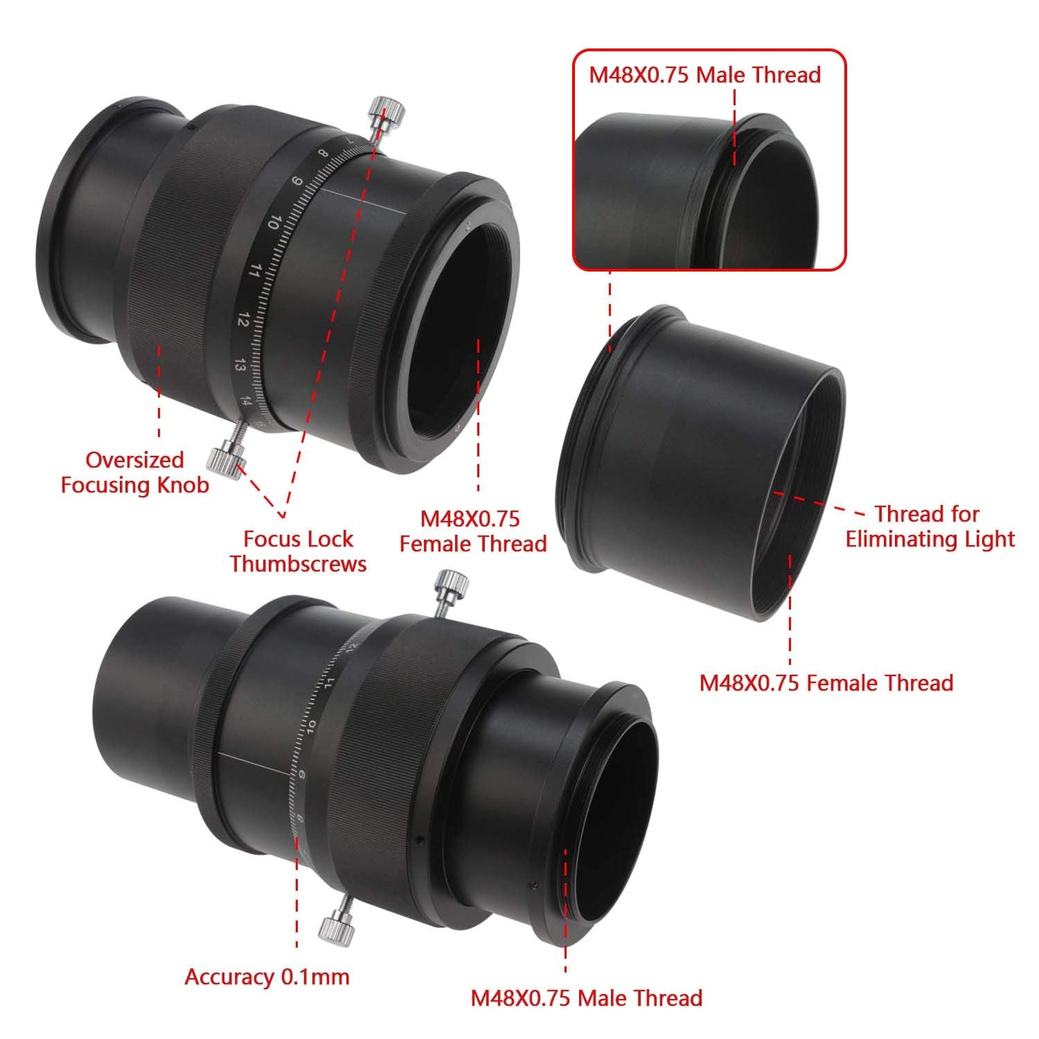 Astromania 2'' Helical Micro Focuser With M48 Thread And 0.1Mm Scale For Telescope   Sharper Planets In Any Telescope