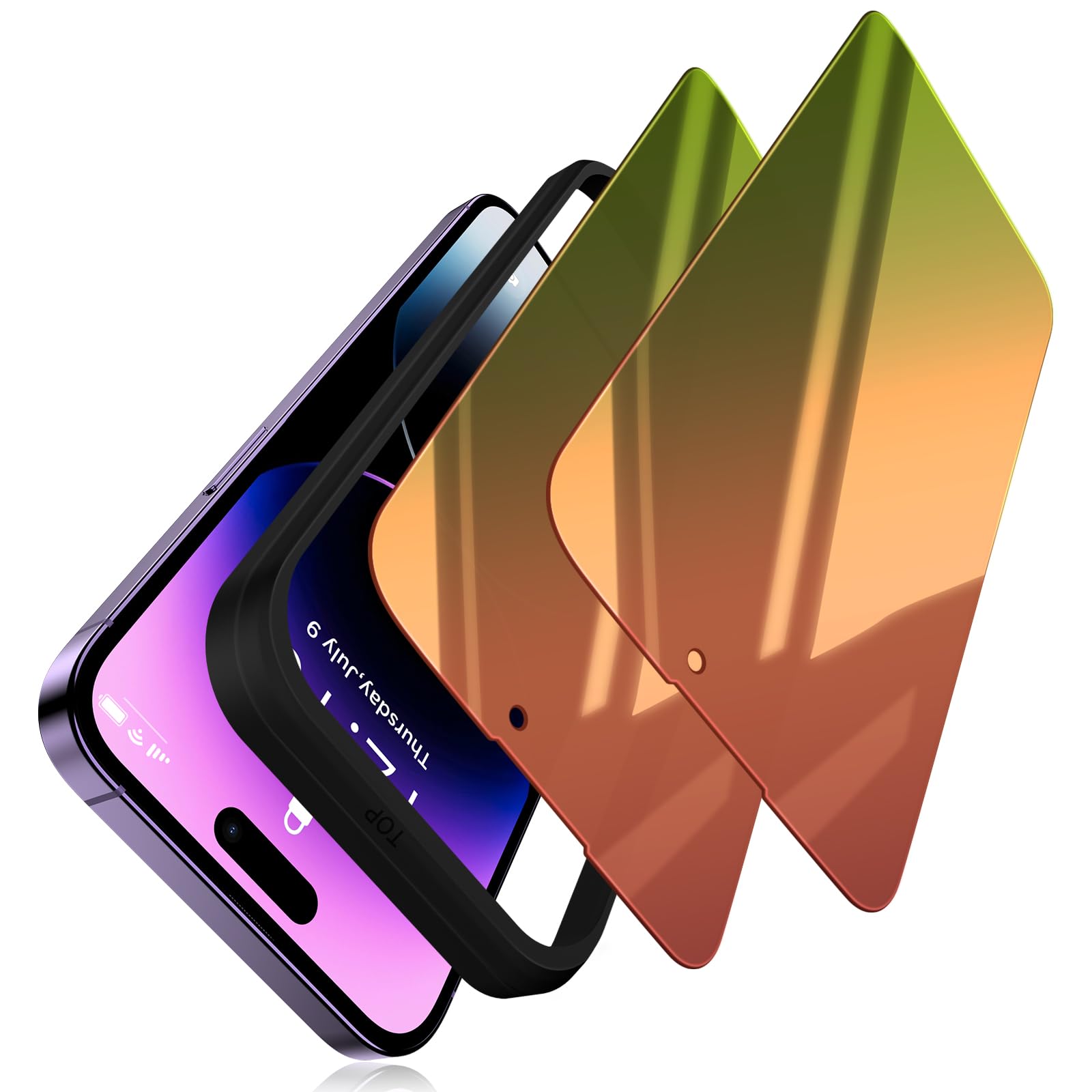 Sorlnern (2 Pack Compatible With Iphone 14 Pro Max Privacy Screen Protector, Mirror 25 Degree Anti Spy Anti Blue Light Red To Gr