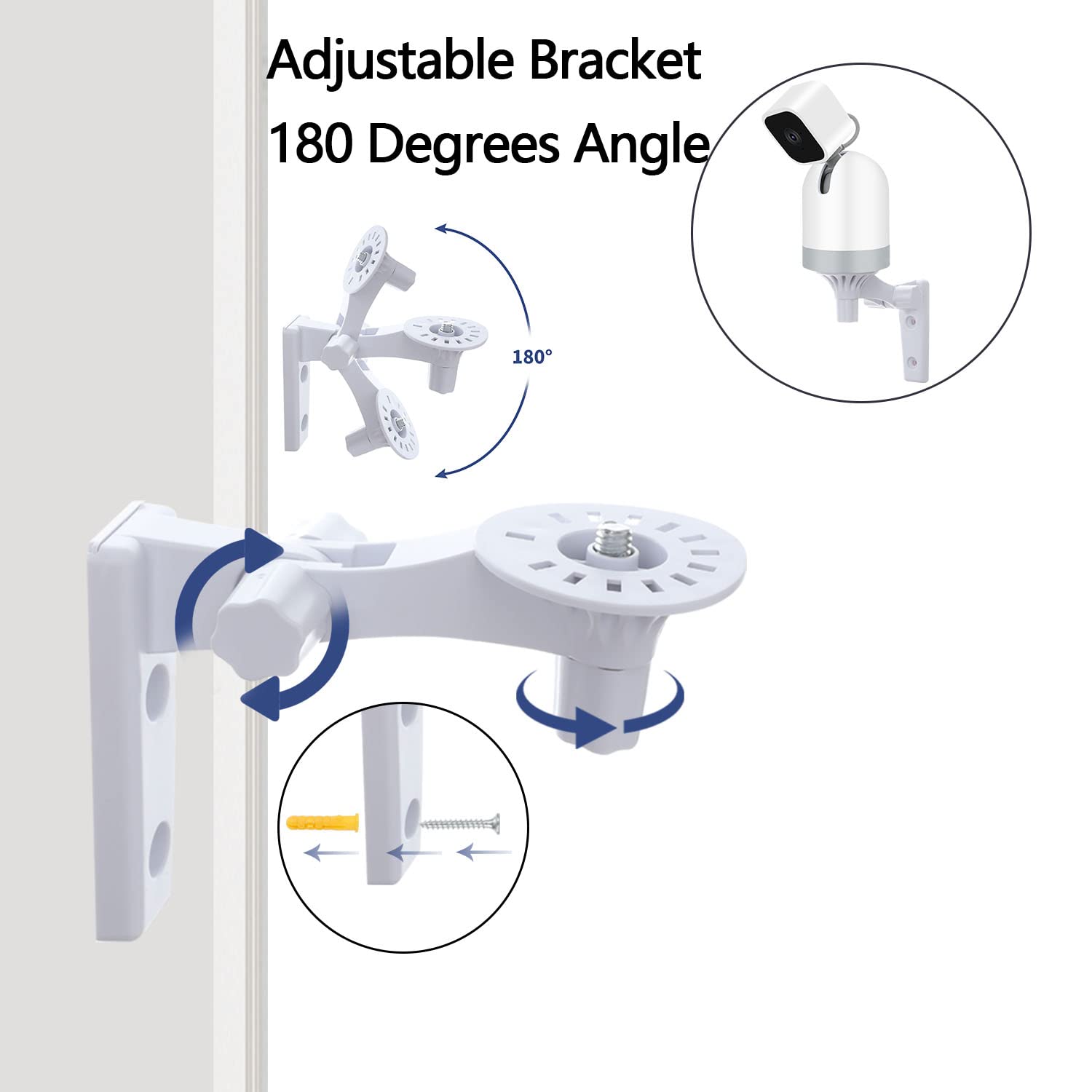 Oyocam Wall Mount Compatible With Blink Mini Pan Tilt Camera, 2 Pack Adjustable Angles Bracket 180 Degree Rotation Easy To Insta