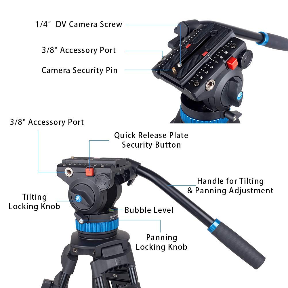 Sirui Video Tripod Sh 25, Professional Broadcast Tripod With Fluid Head For Cameras, Universal Platform And Handle For Tilting And Panning, 22.0Lb Load Capacity