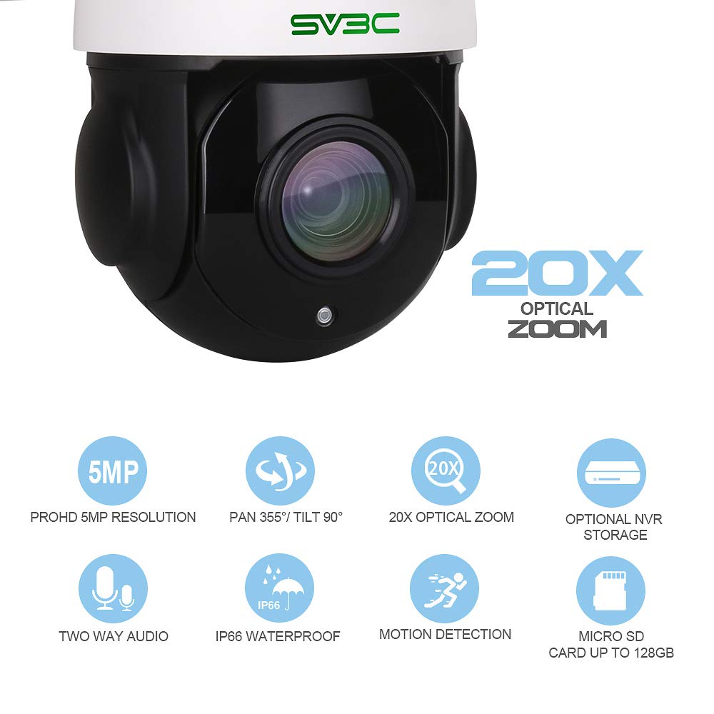 Sv3C 20X Zoom Ptz Poe Camera Outdoor 5Mp Camera, Auto Focus Lens 360 Pan Tilt Home Security Cam, Hd200Ft Ir Auto Night Vision Wa