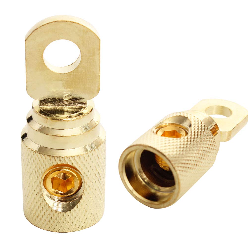 Car Audio Battery Terminal Connector Pure Brass Gold Plated 0 Gauge Car Audio Amp Input Reducers For 0 2 Gauge Wire 2Pcs
