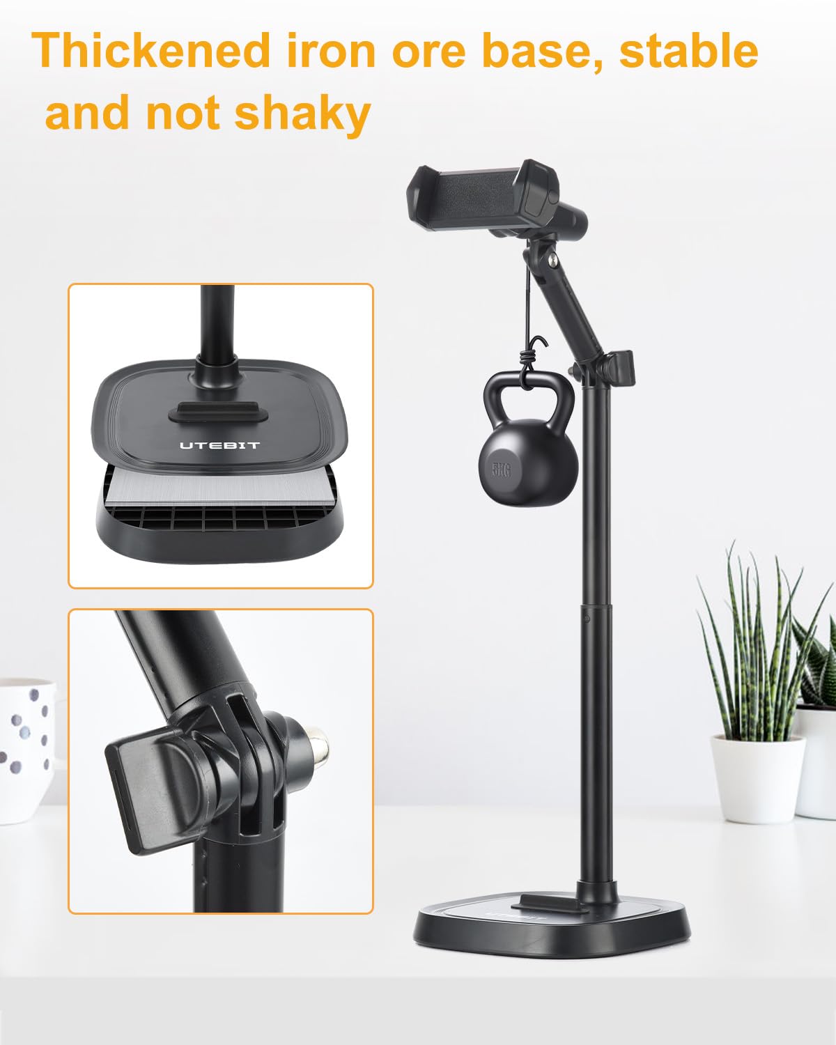 Utebit Cell Phone Stand, 6-15 Height Adjustable Rotating Cell Phone Holder For Desk, Retractable Cell Phone Stand,Tablet Stand H