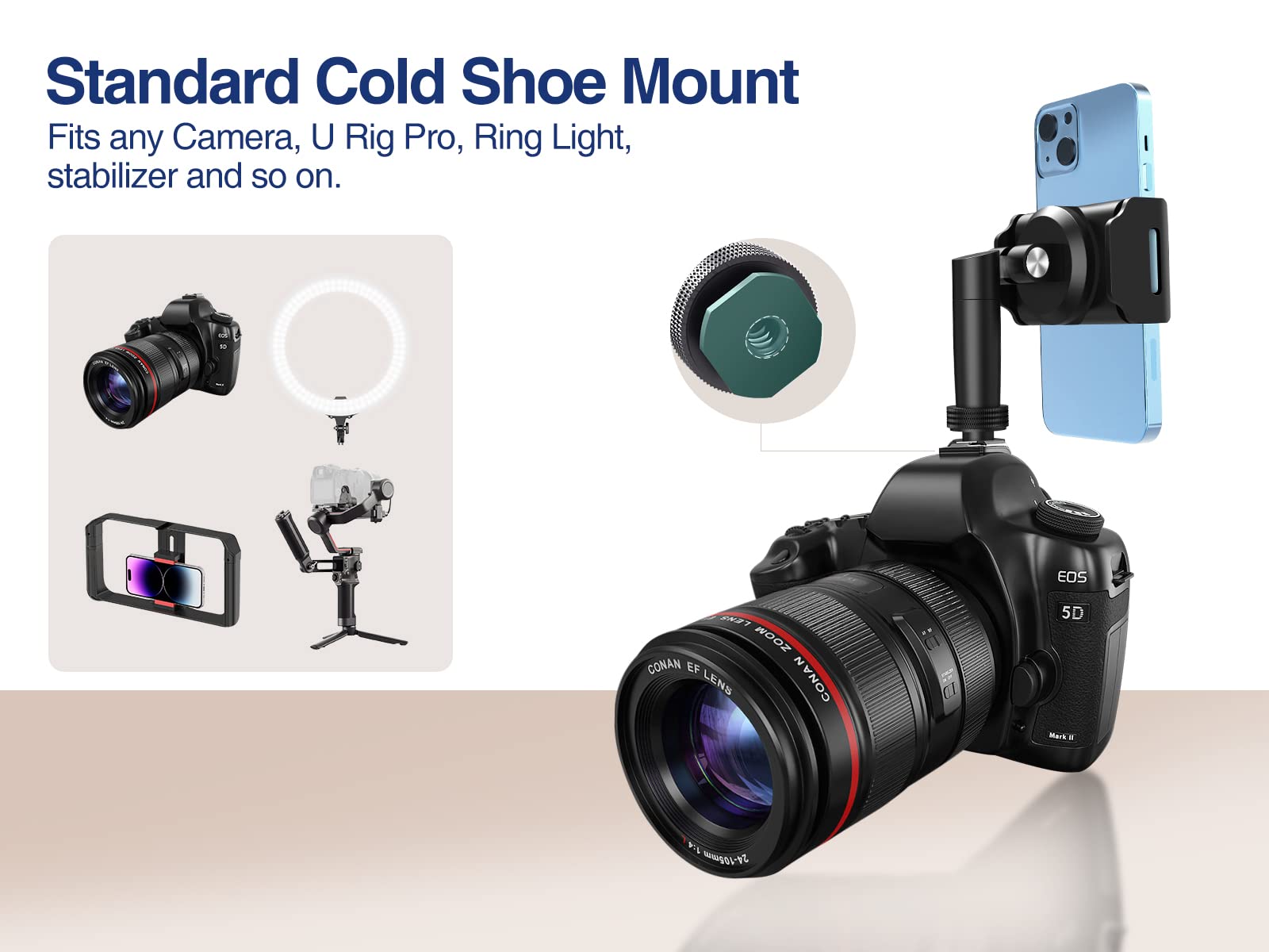 Elitehood Universal Phone Holder Mount For Tripod, 360 Swivel Tilt Iphone Tripod Mount Adapter With 1/4    Screw Adapter & Cold