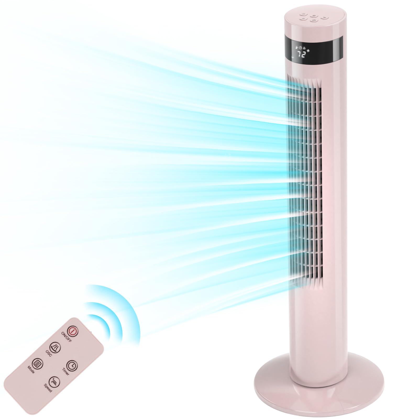 Antarctic Star Tower Fan Portable Electric Oscillating Fan Quiet Cooling Remote Control Standing Bladeless Floor Fans 3 Speeds W
