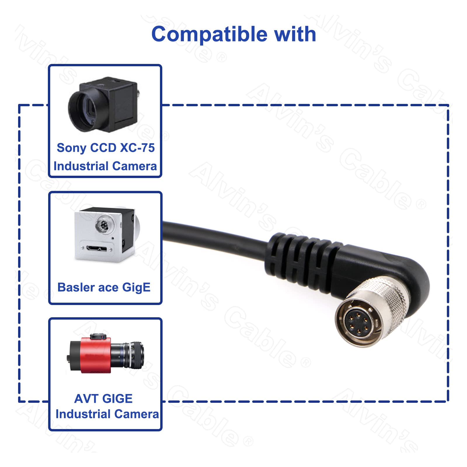Alvin'S Cables High Flex Right Angle 6 Pin Hirose Female Hr10A 7P 6S Cable For Basler Gige Avt Ccd Camera 5M