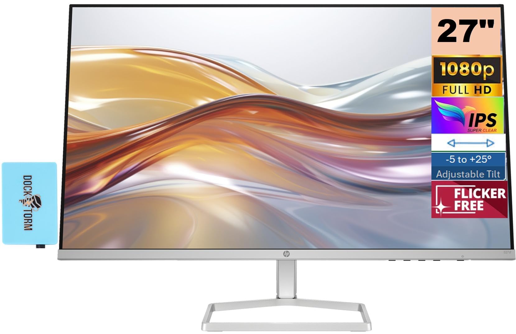 Hp 27 Inch 1080P Computer Monitor In Silver And Black, 27'' Full Hd (1920 X 1080) 75Hz Anti-Glare Ips Display With Amd Freesync,