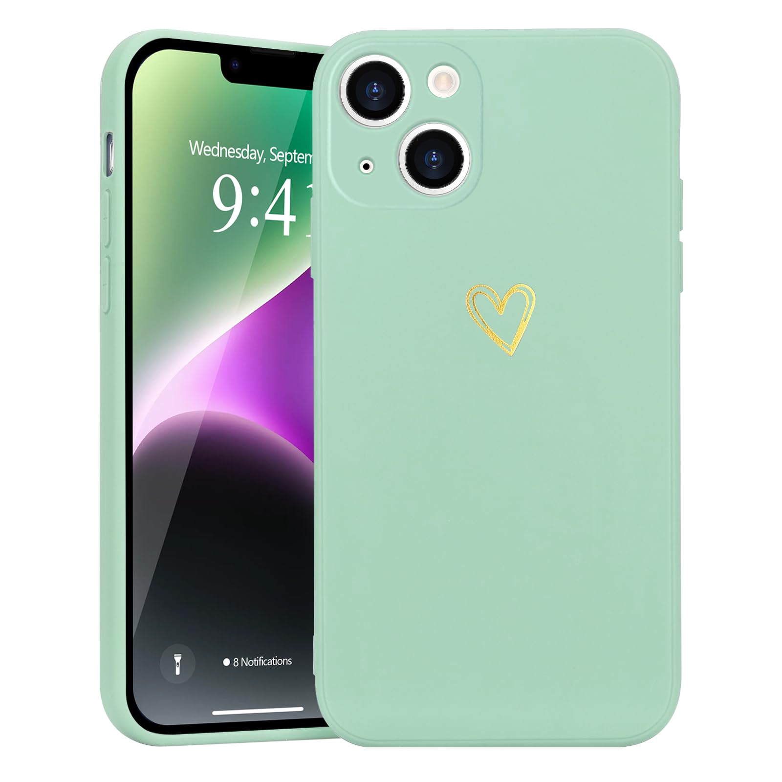 Wirvyuer For Iphone 14 Case Cute Slim Shockproof Phone Case With Wireless Charging Support And Protection, Mint Green