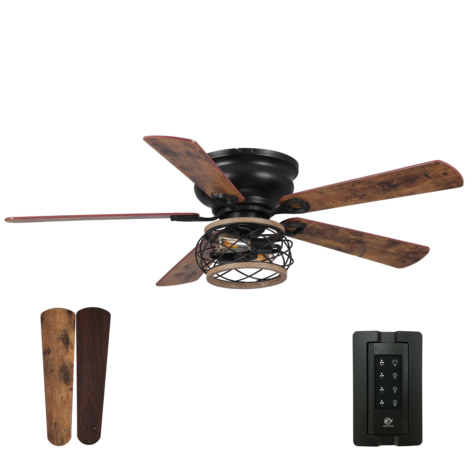 Parrot Uncle Low Profile Ceiling Fans with Lights and Remote 48 Inch Black Ceiling Fan with Light Flush Mount Farmhouse Rustic H