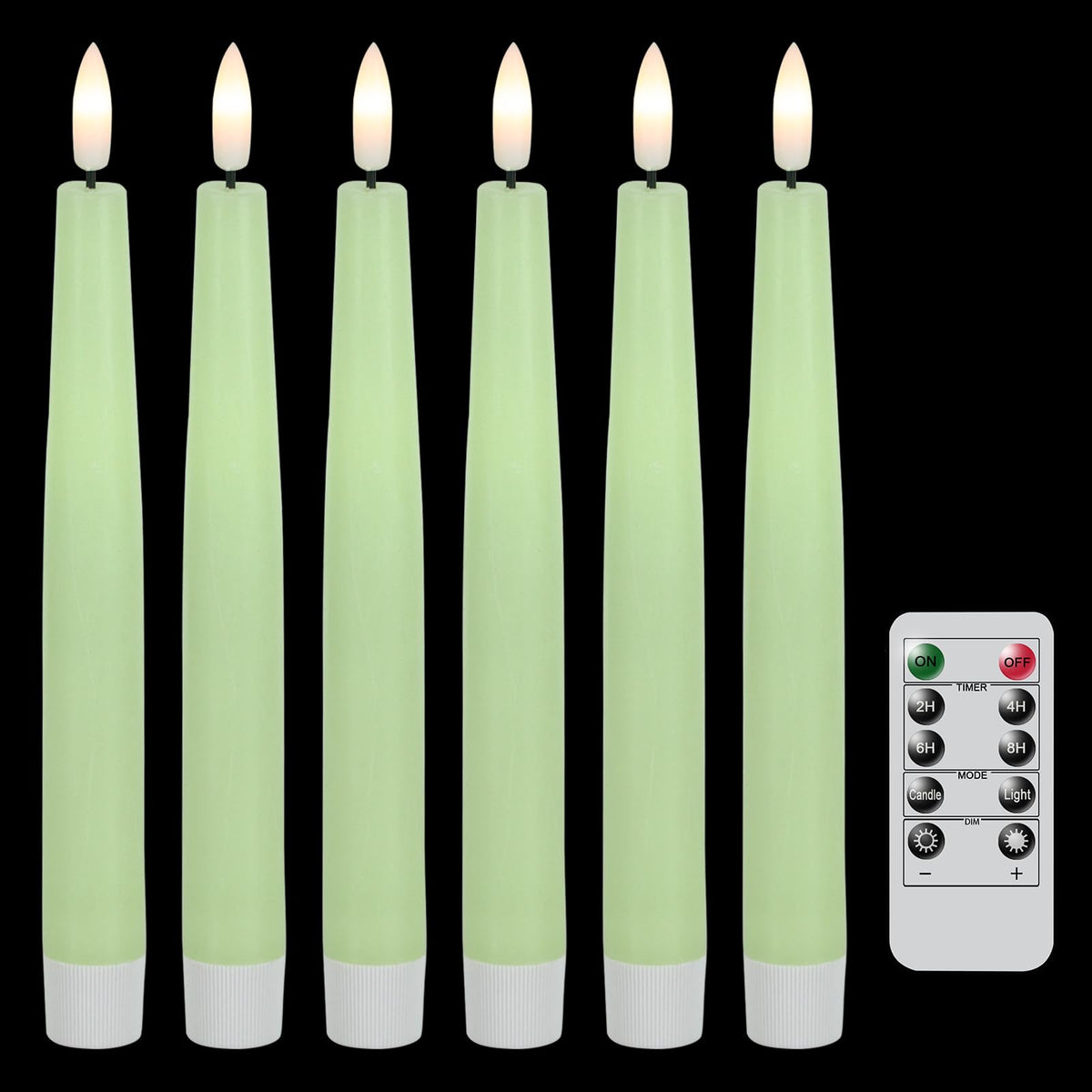 Dromance Short Flameless Taper Candles With Remote And Timer Battery Operated 6 Pack Green Led Taper Candles Real Wax 3D Wick Fl