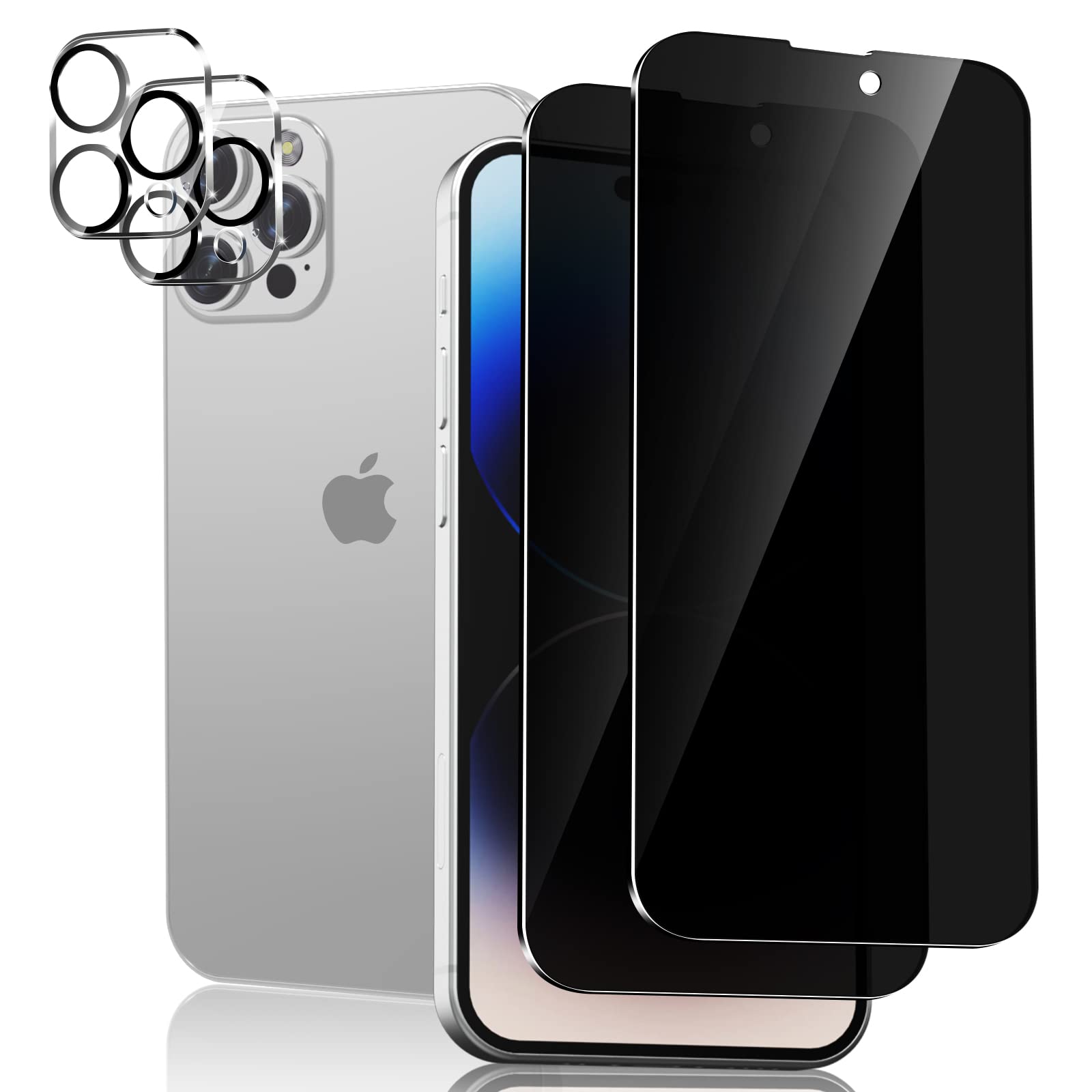 Wyqltd [2+2 Pack] For Iphone 14 Pro Privacy Screen Protector And Camera Lens Protector, Tempered Glass 9H Hardness Scratch And S