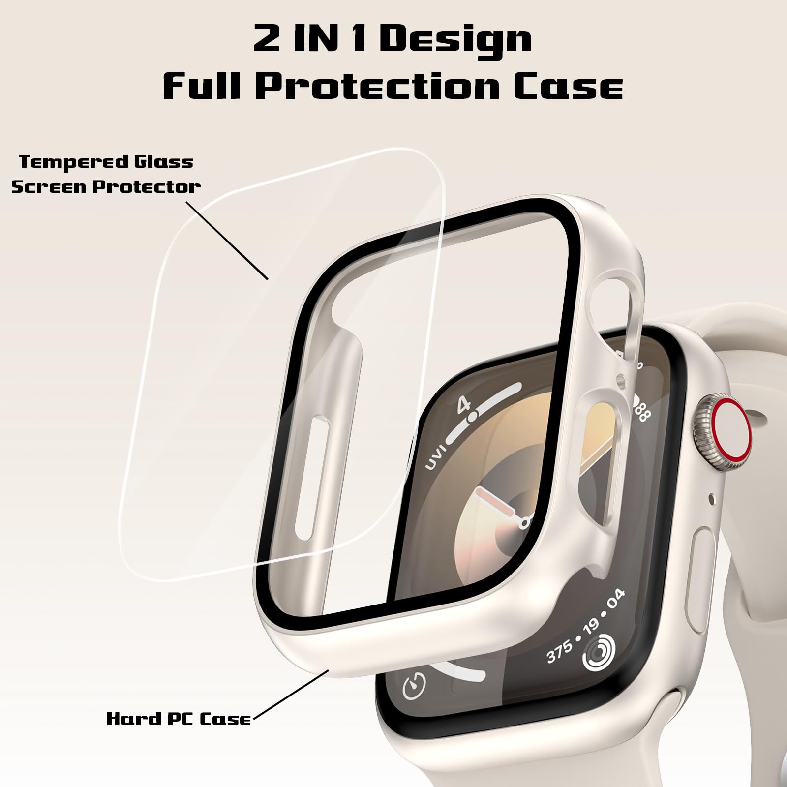 Ewuonu 2 Pack Hard Pc Case For Apple Watch Series 9 Series 8/7 45Mm Screen Protector, Tempered Glass Film Bumper Anti Scratch Hd