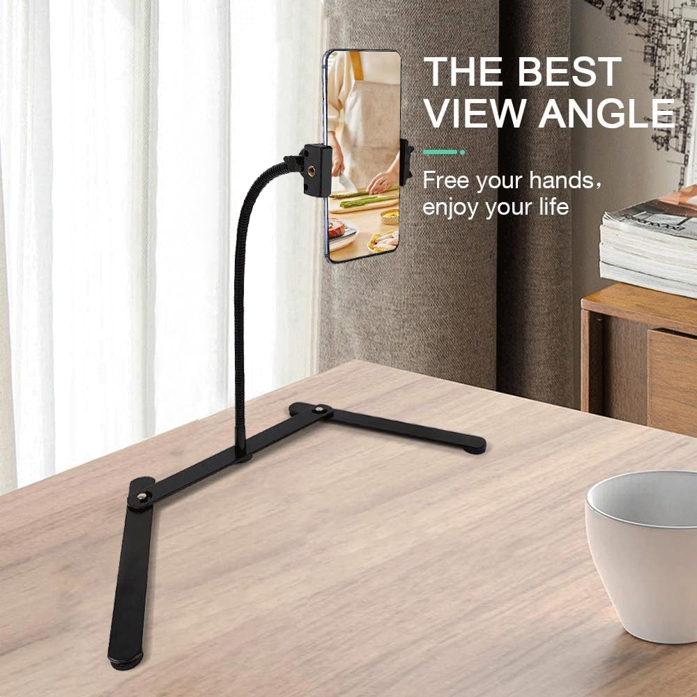 Kavavo Adjustable Gooseneck Cellphone Holder,Overhead Phone Mount,Table Top Teaching Online Stand For Live Streaming And Online