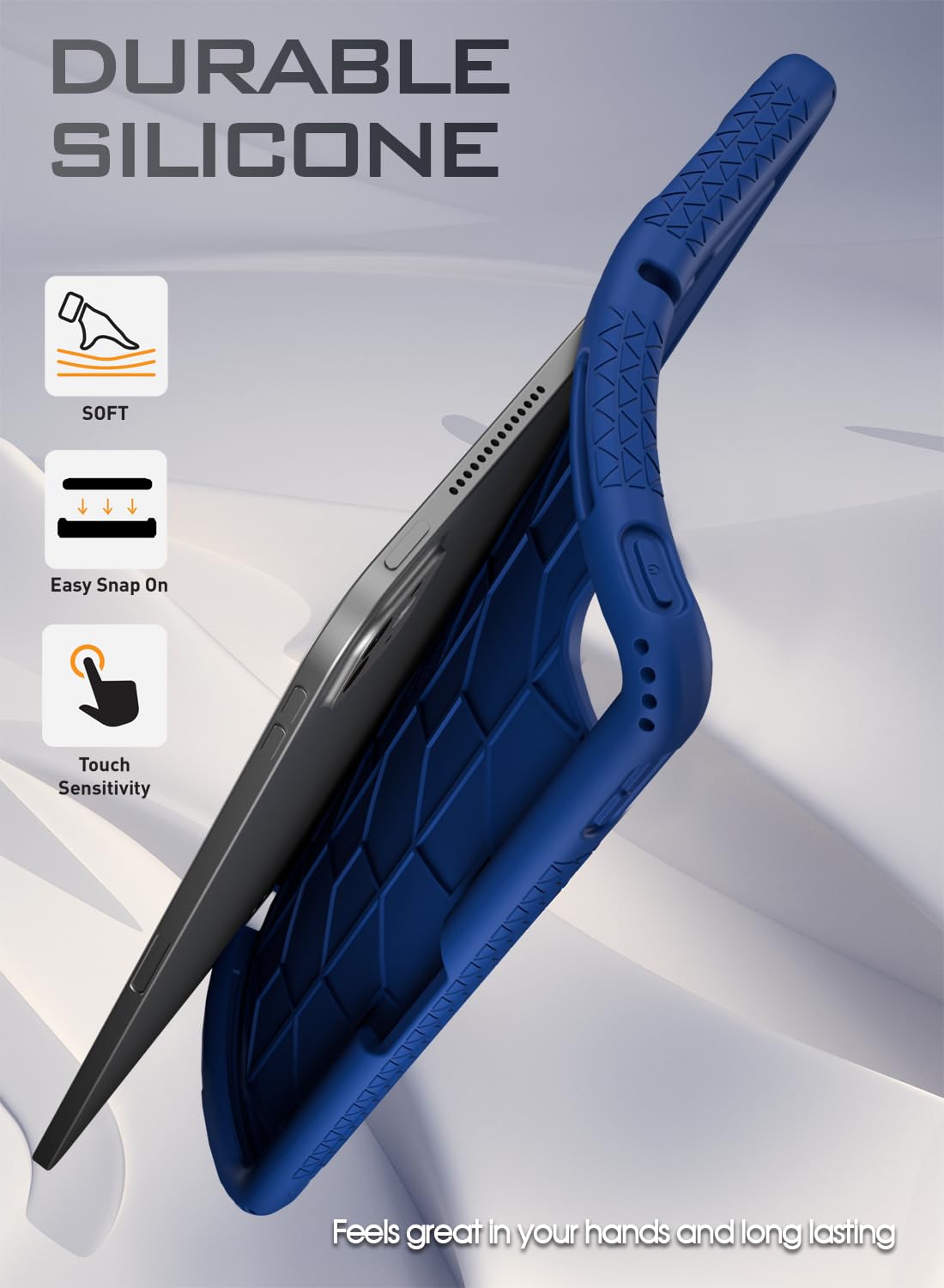 Poetic Turtleskin Case For Ipad Pro 11 Inch 2024 M4 5Th Gen, Heavy Duty Shockproof Rugged Kids Friendly Drop Protection Silicone Cover Case, Navy Blue