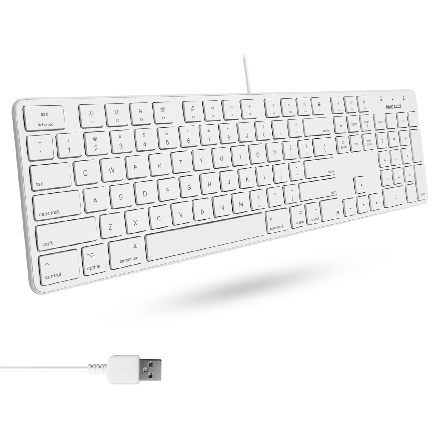 Macally Slim USB Wired Keyboard for Mac and Windows PC - Full Size 104 Key Layout & 16 Shortcut Keys - Scissor Keycaps for Smoot