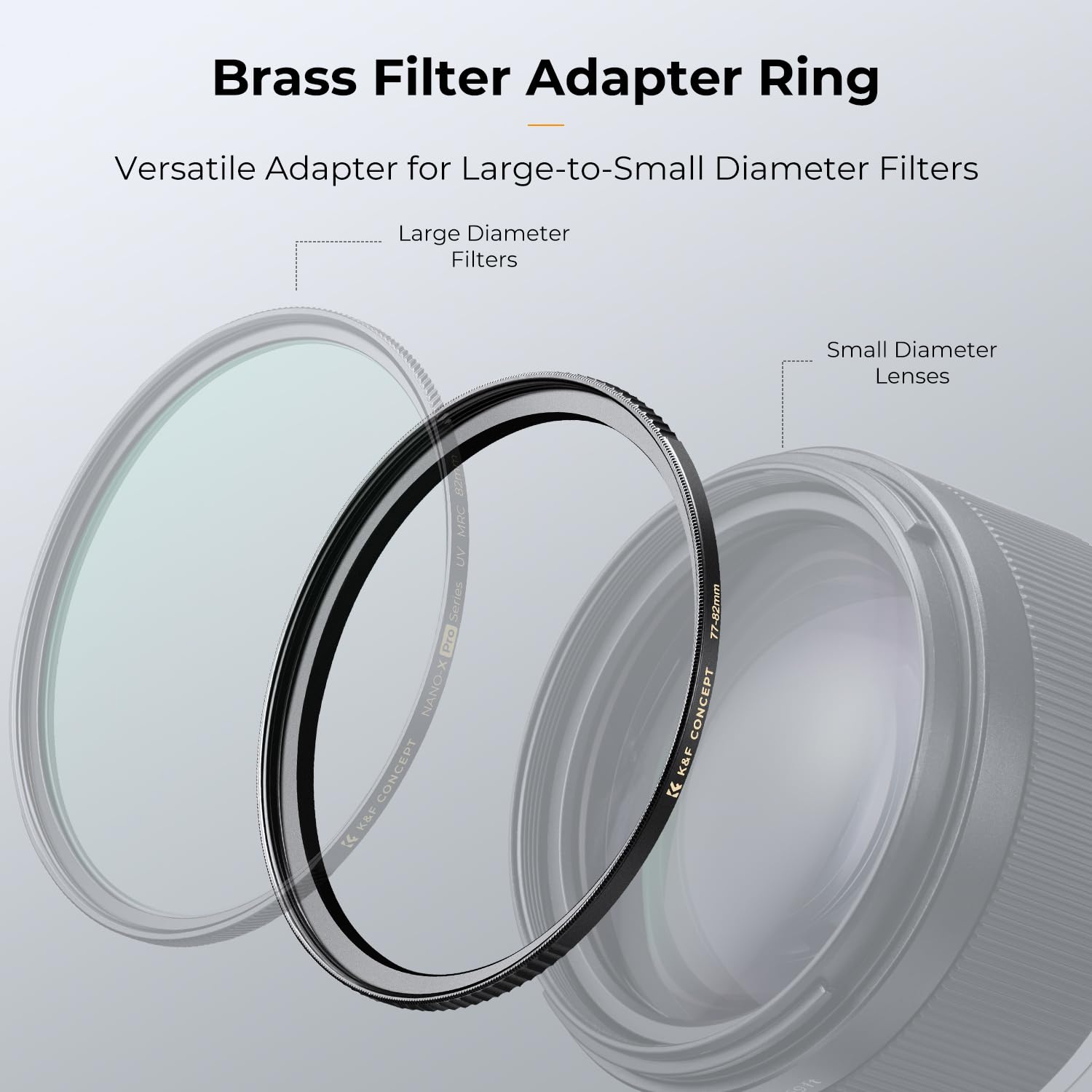 K&F Concept 77Mm To 82Mm Step Up Lens Filter Adapter Ring Cnc Machined Brass Filter Adapter Rings, For 77Mm Lens Install 82Mm Filter