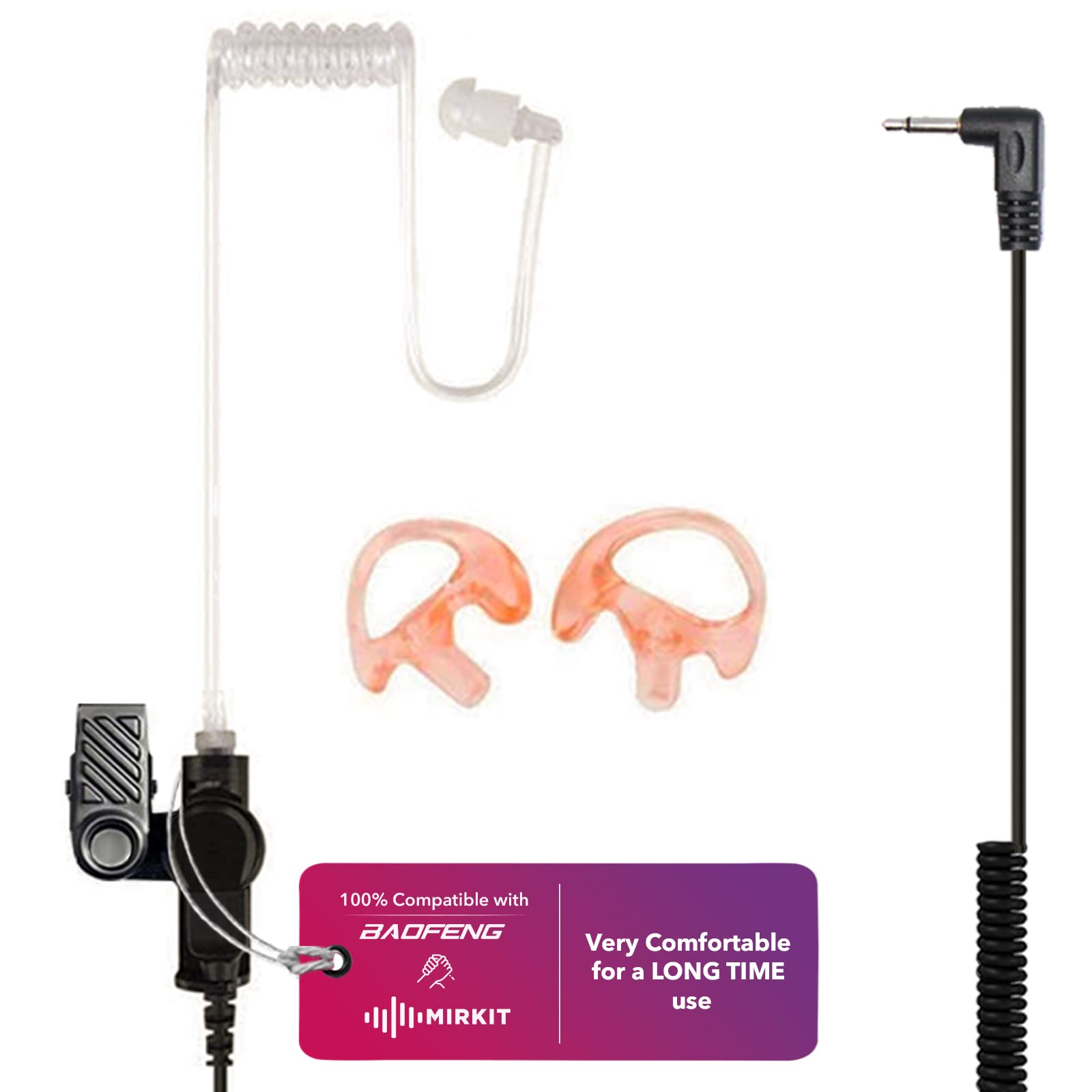 Mirkit Hd Listen Only Radio Earpiece 3.5 Mm Compatible With Baofeng Mic, Motorola Mic, Radioddity Speaker Mic, Btech Radio Mic, Kenwood Lapel Mic Heavy Duty Radio Earpiece For Law Enforcement