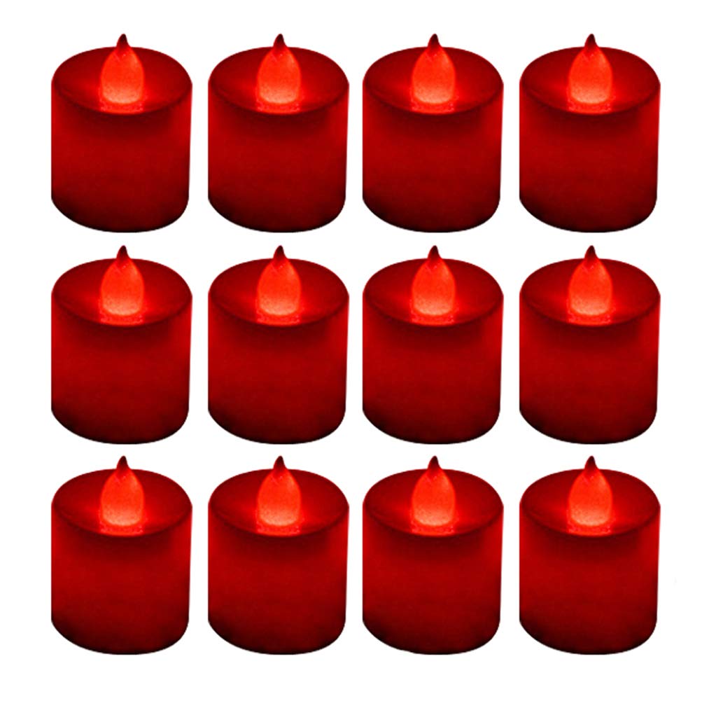 Lanker 12 Pack Red Flameless Led Tea Lights Candles - Flickering Long Lasting Battery Operated Electronic Fake Candles - Decorat