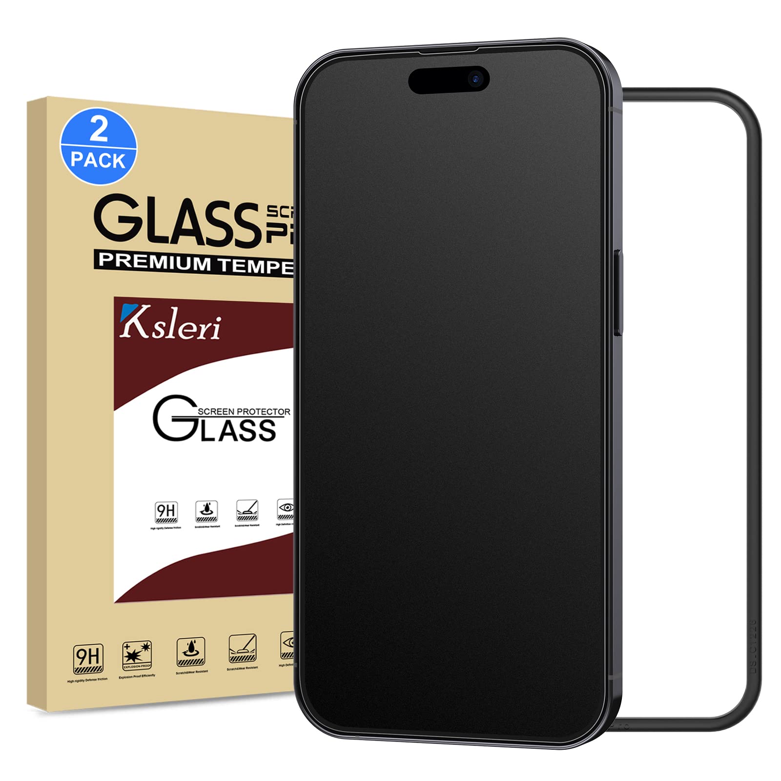 Ksleri 2 Pack Matte Glass Screen Protector For Iphone 14 Pro 6.1 Inch 2022 With Easy Installation Frame, Anti Glare Anti Fingerp