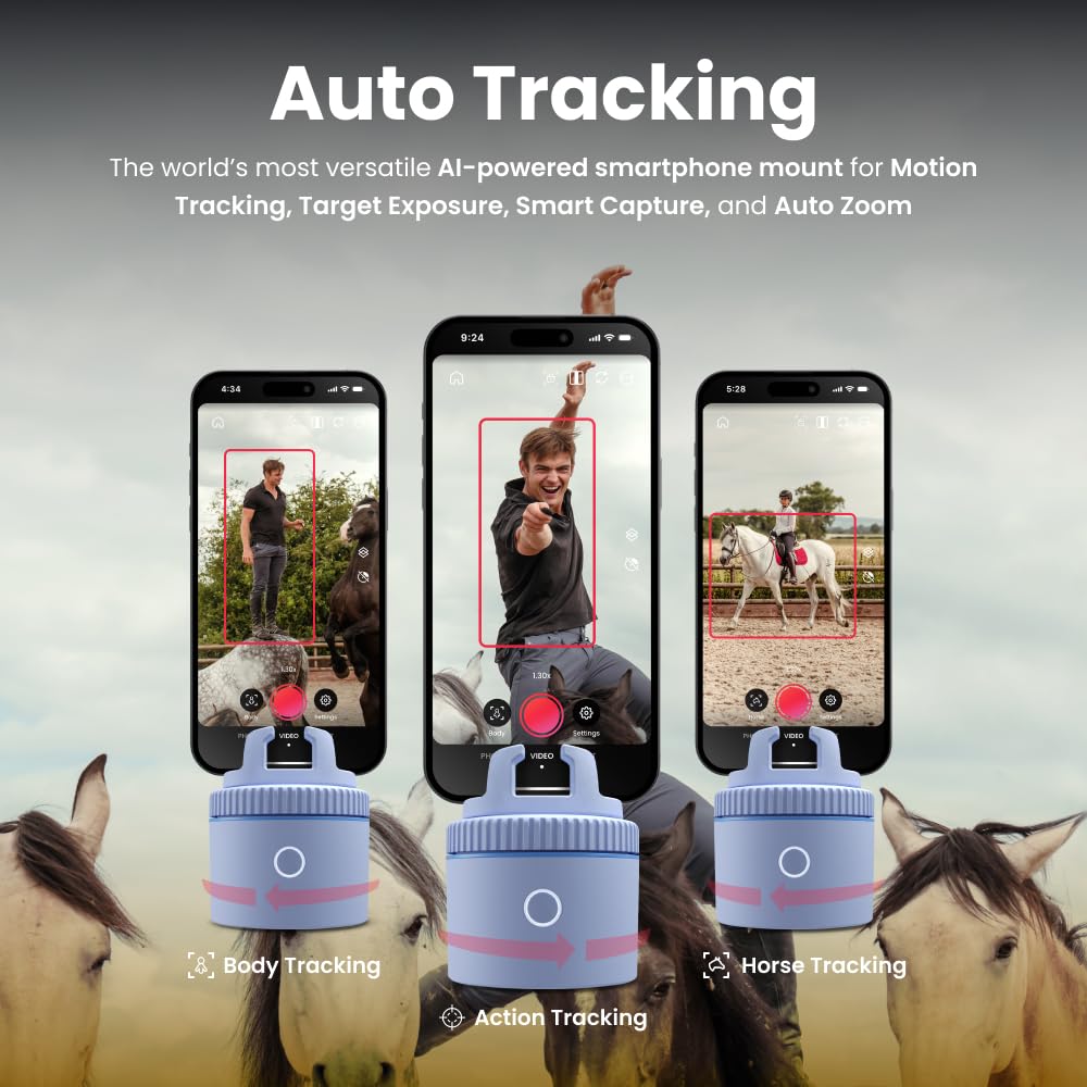 Pivo Equestrian Lite Pack Auto Horse, Face And Body Tracking, Ai-Powered 360 Rotation Smartphone Holder, Equine Coaching, Auto Z