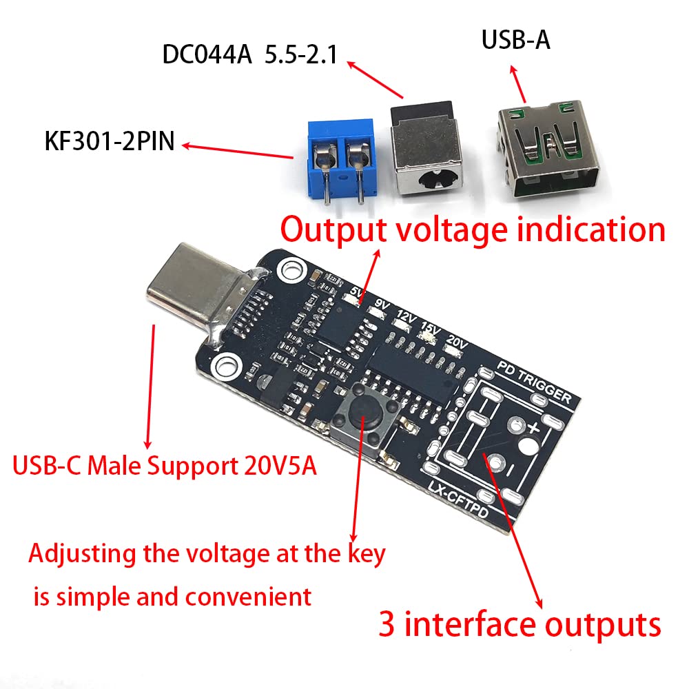 1Pcs Usb C Pd Qc Dc5V 9V 12V 15V 20V Adjustable Voltage Power Trigger Module 5A Type C Male Input