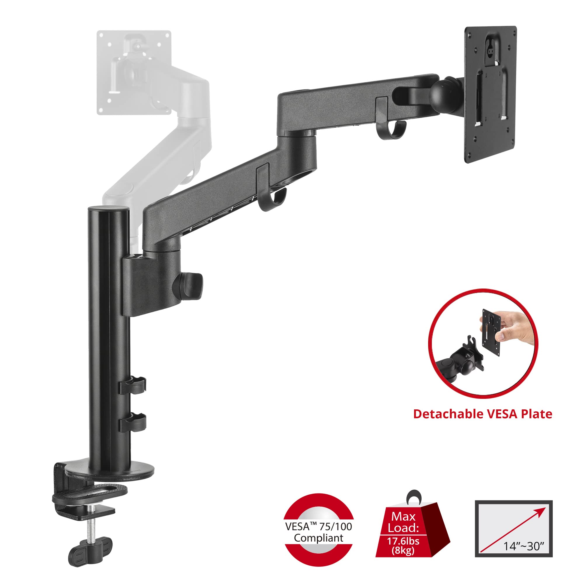 Siig Single Monitor Desk Mount, Replaceable Articulating Arm, 14'' To 32'', Fully Adjustable, Fits Flat/Curved Monitor, Load Bea
