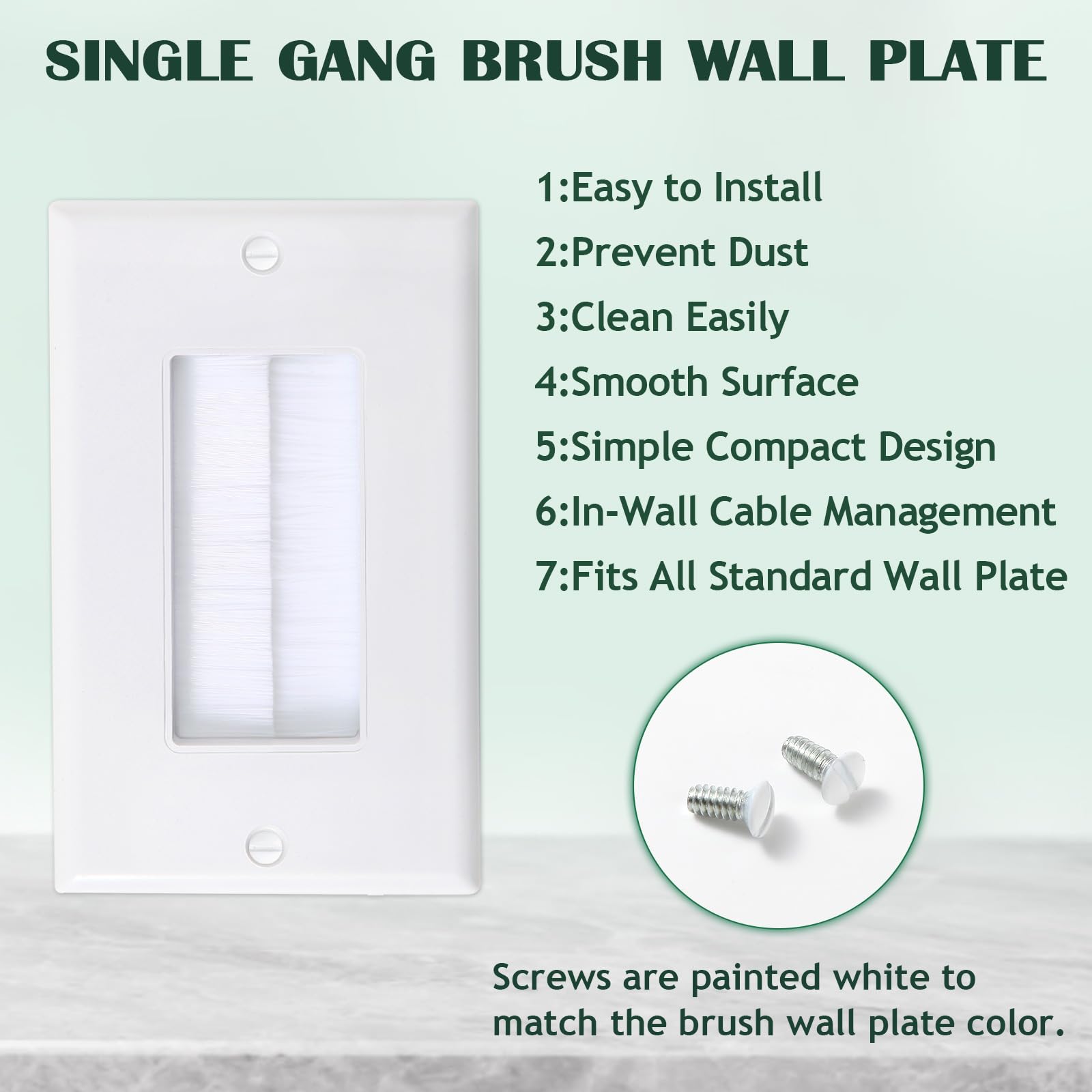 10 Pack Brush Wall Plates With Low Voltage Mounting Bracket, Cable Pass Through Insert For Wires, In Wall Cable Management For H