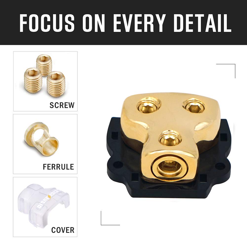 Leigesaudio 0/2/4 Gauge In 0/2/4 Gauge Out Copper Amp Power Distribution Block For Car Audio Splitter (2Way)