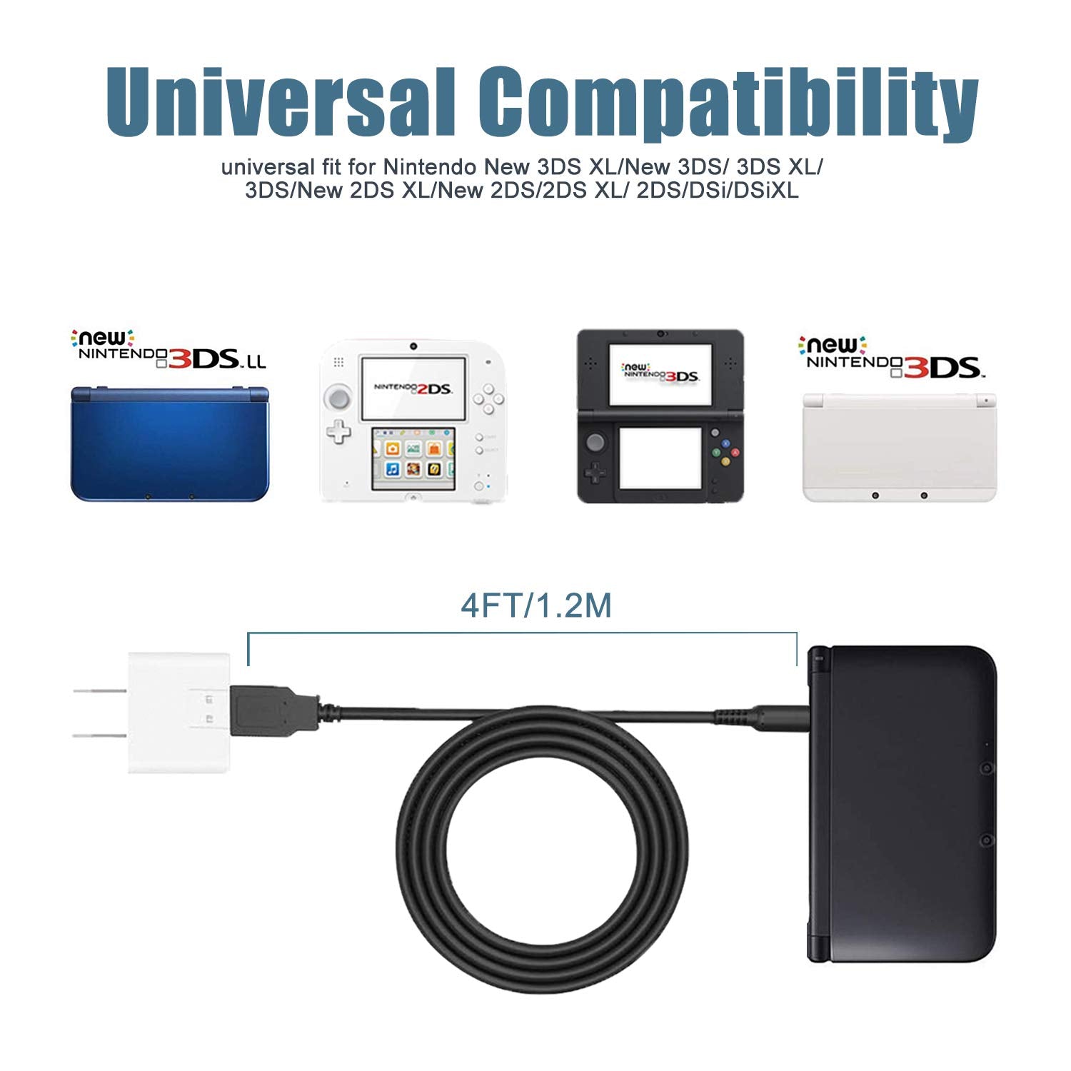 3Ds Usb Charger Cable, Power Charging Lead For Nintendo New 3Ds Xl/New 3Ds/ 3Ds Xl/ 3Ds/ New 2Ds Xl/New 2Ds/ 2Ds Xl/ 2Ds/ Dsi/Ds