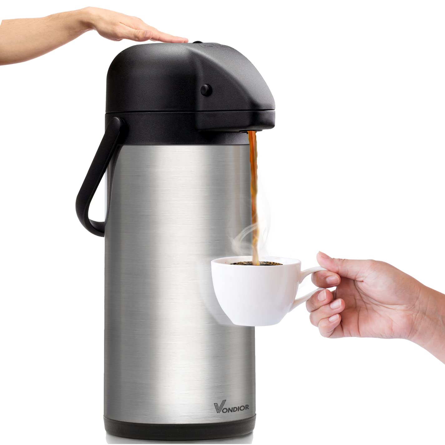85 Oz (2.5L) Coffee Carafe With Pump, Insulated Stainless Steel Coffee Dispenser, Coffee Carafes For Keeping Hot/Cold, Hot Bever