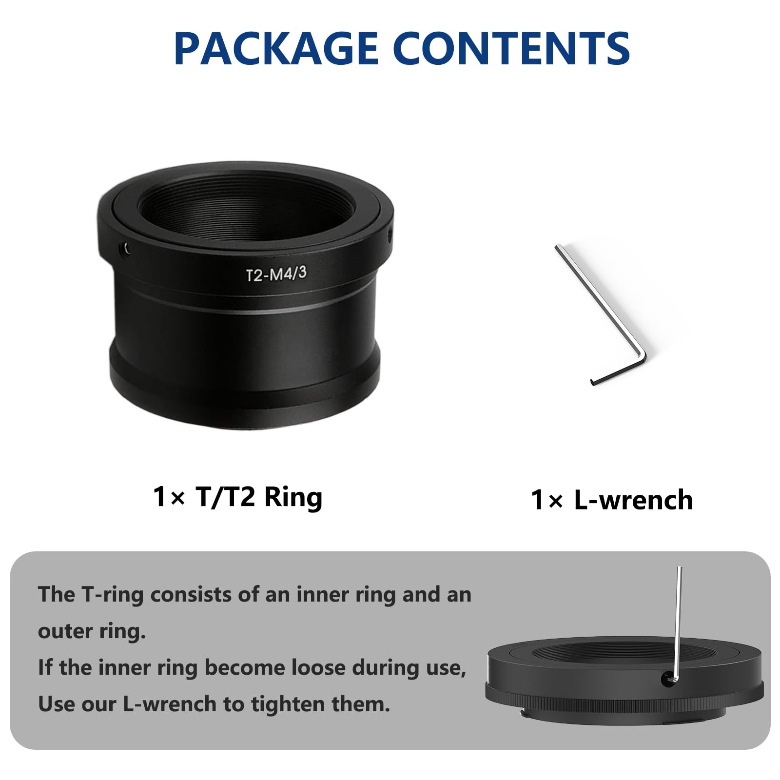 Lightdow T/T2 Mount Lens Adapter Ring For M43 Panasonic Lumix G7 Gh5 Gh4 Gh3 Gh2 G9 G6 G5 / Olympus Omd E M10 E M5 E M1 Etc Mirrorless Digitial Cameras