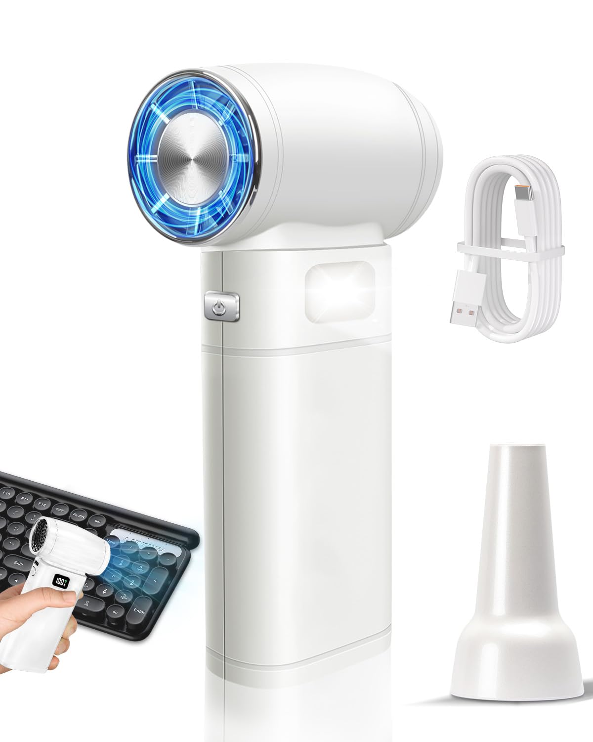 AuraliBrite Handheld Mini Turbo Fan 120000RPM 6-Speed Turbo Power 9000mAh Portable High Speed Cooling Personal Fan with Digital 