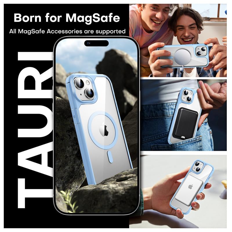 Tauri 5 In 1 Magnetic For Iphone 15 Case Blue, [Compatible With Magsafe] [Not Yellowing] With 2X Screen Protector +2X Camera Len
