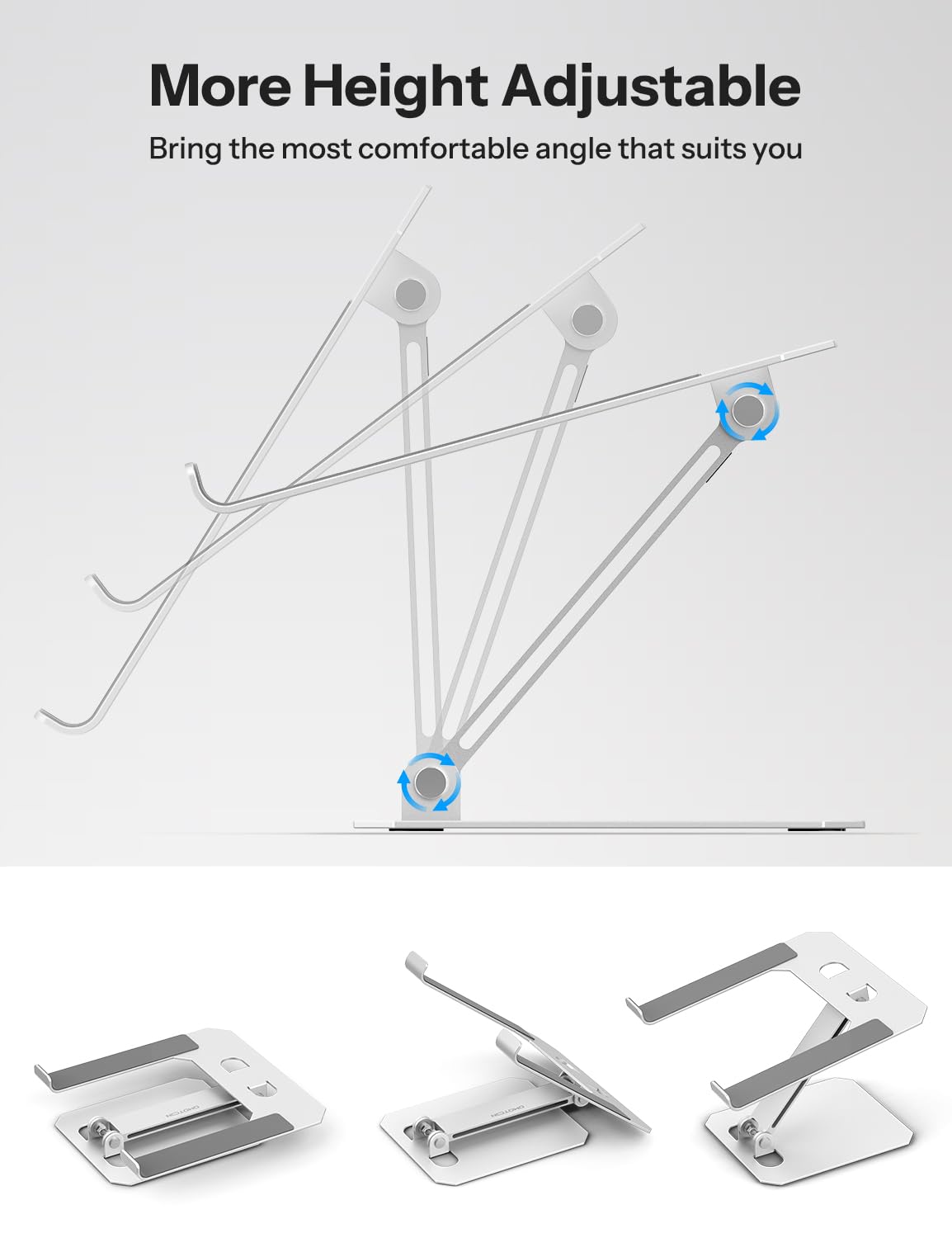 Omoton Laptop Stand For Desk, Ergonomic Adjustable Computer Stand Aluminum Portable Desktop Laptop Riser Holder For Macbook Air Pro, Dell, Hp And All Tablets Up To 15.6', Glossy Silver