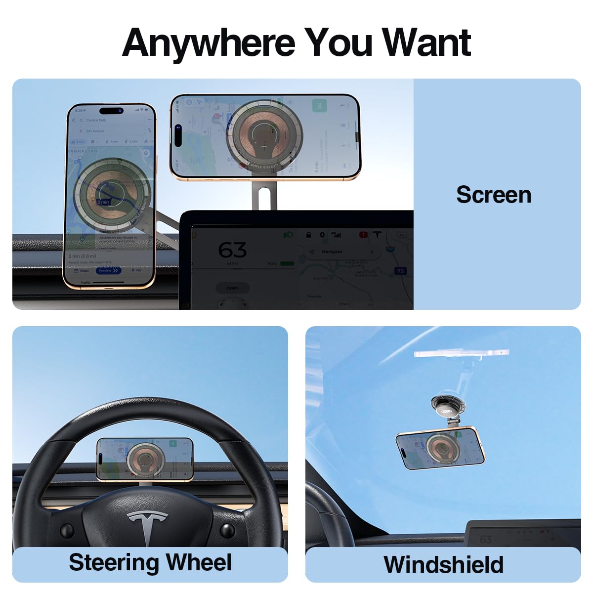 15W Magnetic Wireless Car Mount Charger,Xo Foldable And Adjustable Fast Charging Phone Holder, Ultra Mag Safe Car Charger For Ip