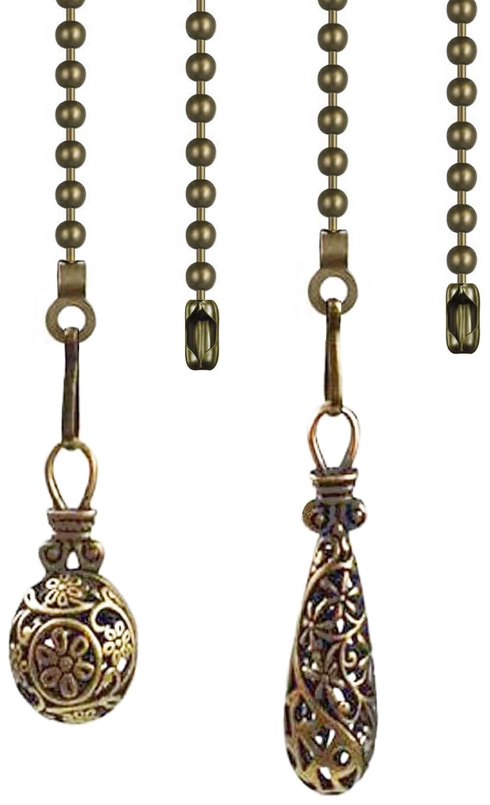 Hyamass 2Pcs 12inch Vintage Hollow Out Charm Pendant Ceiling Fan Danglers Fan Pulls Chain Extender with Ball Chain Connector(Bro