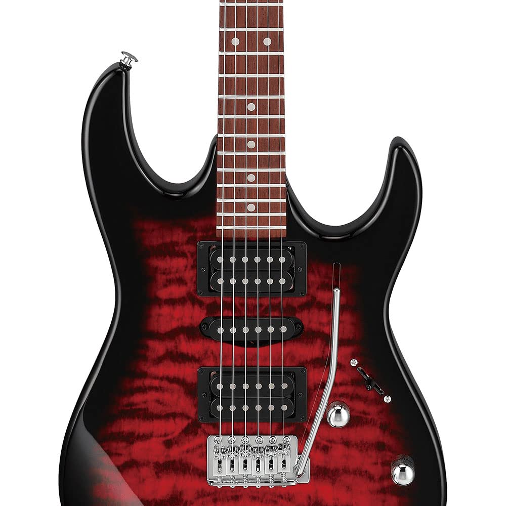 Ibanez 6 String Solid Body Electric Guitar, Right, Transparent Red Burst (Grx70Qatrb)
