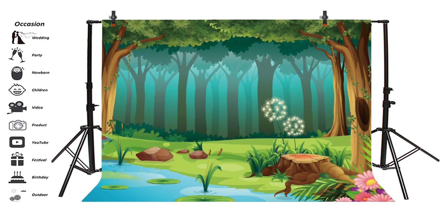 Leyiyi 7X5Ft Enchanted Forest Photography Background Fairy Tale World Woodland Spring Floal Flowers River Cartoon Banner Backdro