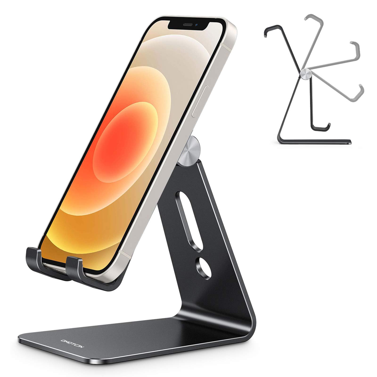 OMOTON Adjustable Cell Phone Stand, C2 Aluminum Desktop Phone Holder Dock Compatible with iPhone 11 Pro Max Xs XR 8 Plus 7 6, Sa