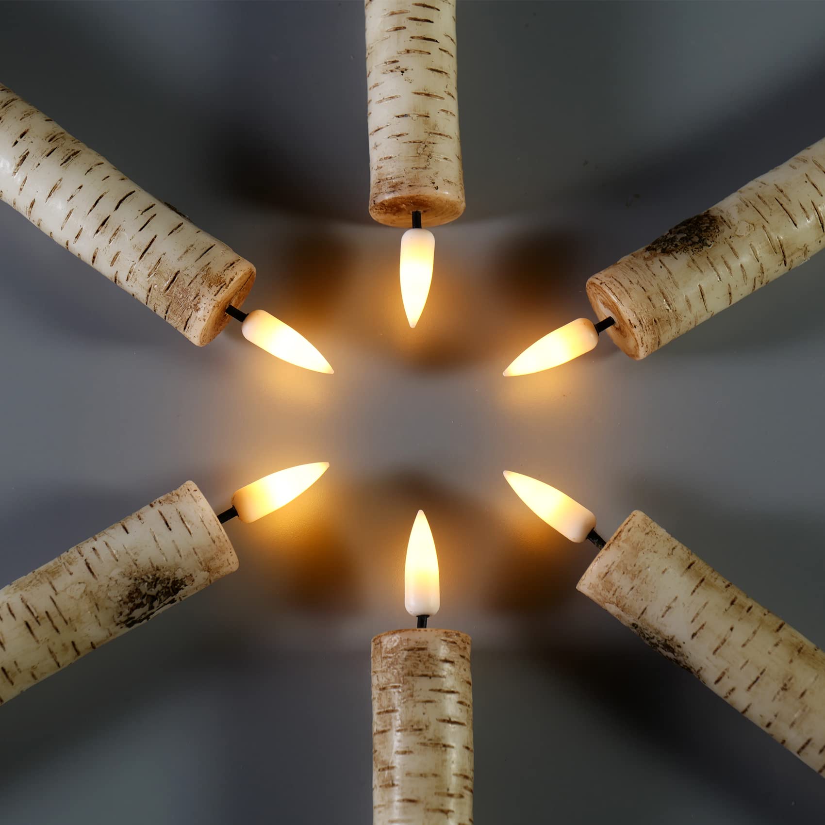 Girimax Birch Bark Flameless Taper Candles With Remote, Flickering Battery Operated Led Candlesticks Set Of 6