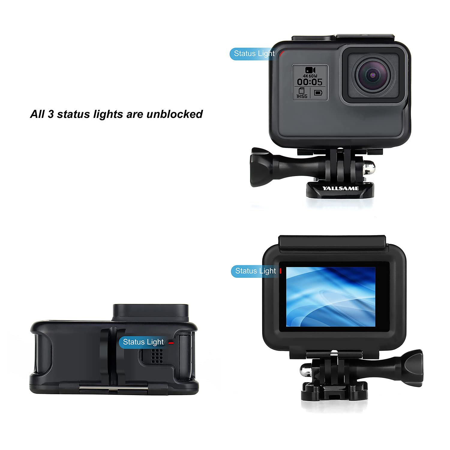 Yallsame Frame Case Compatilble With Gopro Hero 5, Hero 6, Hero 7 Black/Silver/White, Hero 2018 With Lens Cap And Tripod Mount A