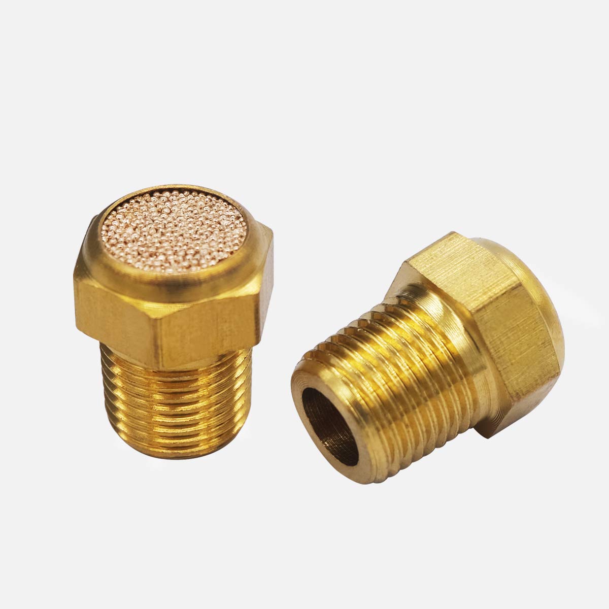 Mxuteuk 10Pcs Brass Pneumatic Muffler Filter Noise Silencer, Hex Sintered Silencer Air Line Fitting Flat 1/8 '' Npt Xyq P (1 8)