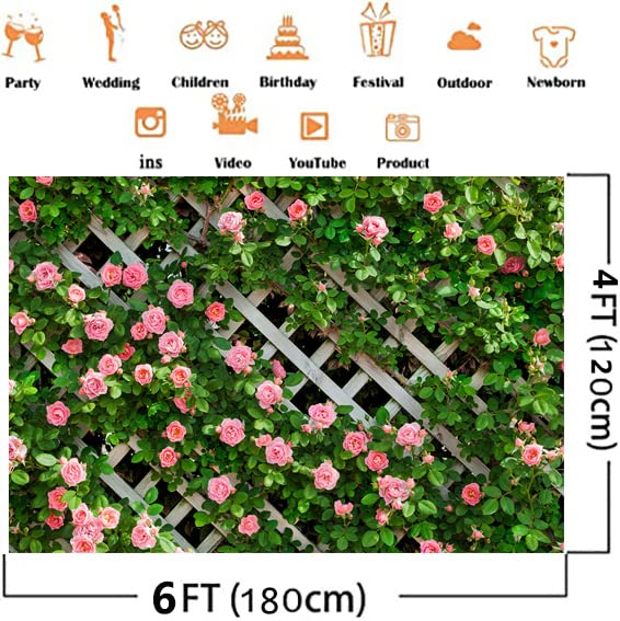 Aiikes 6X4Ft Flowers Photography Backdrop Spring Floral Photo Background Green Leaf Fence Backdrops Wedding Bridal Backdrop Baby
