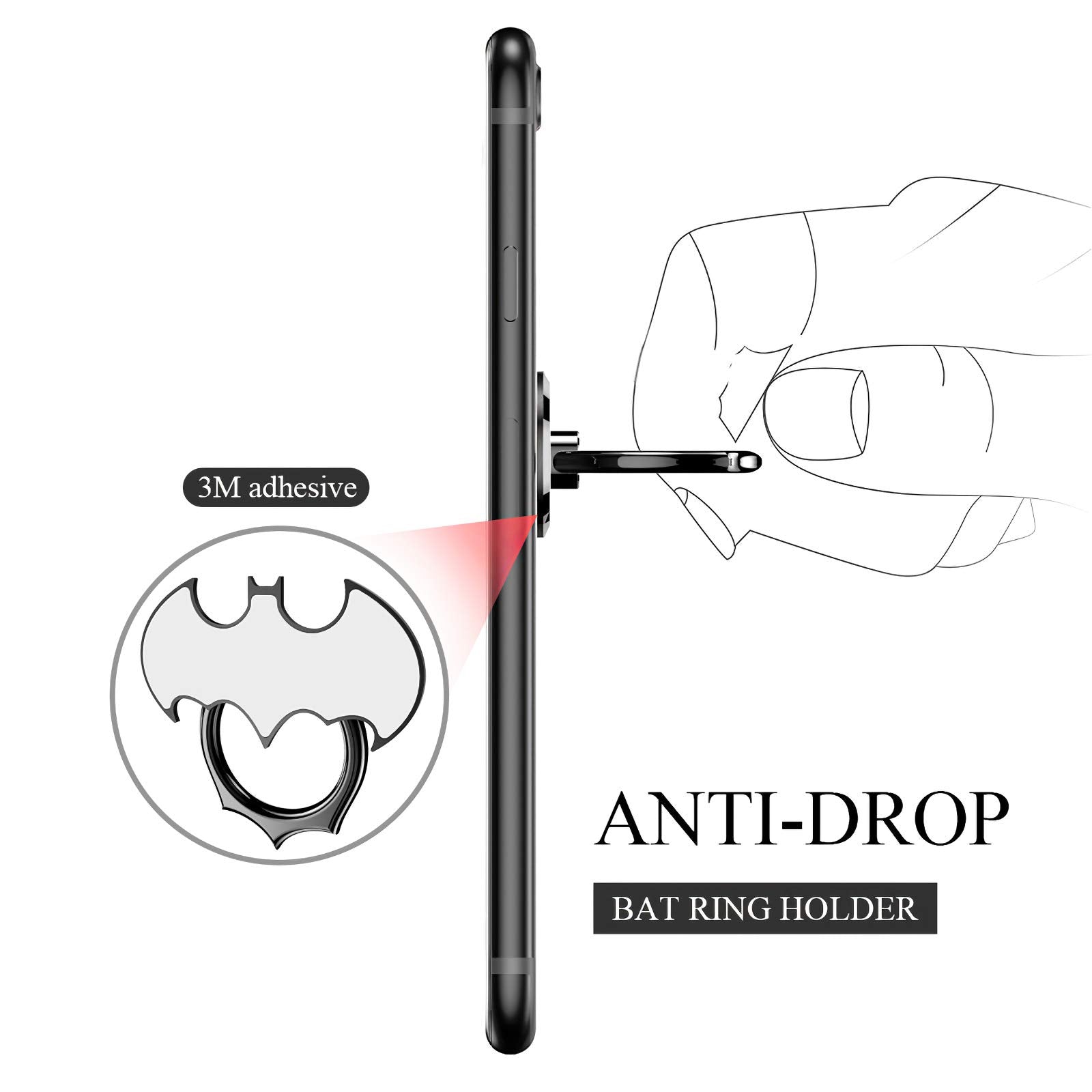 Bat Phone Ring Stand Holder   Oatsbasf Cell Phone Ring Holder Finger Grip 360 Degree Rotation Compatible With Iphone 15/14/13/12
