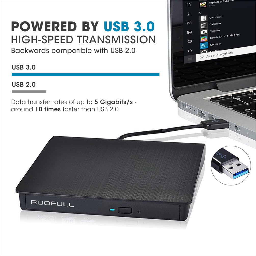 Roofull External Cd Dvd Drive Usb 3.0 Portable Dvd & Cd Rom +/ Rw Player Burner Reader Writer Rewriter Adapter Optical Disc Driv