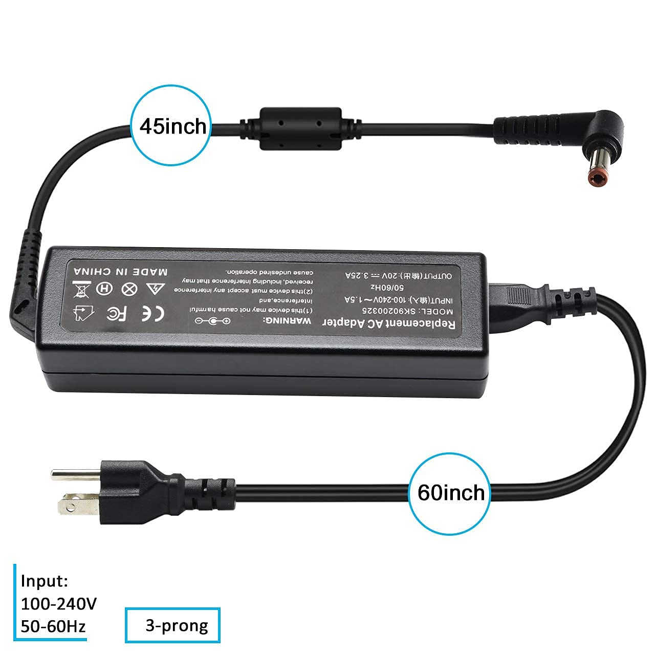 20V 3.25A 65W Laptop Charger Ac Adapter Power Supply Cord For Lenovo G570 B570 B575 G575 B470 Ideapad N580 N585 Z580 Z585 N586 P